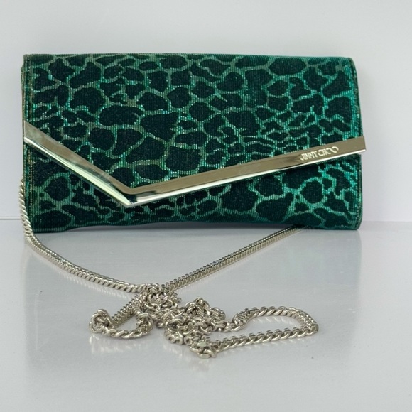 Jimmy Choo Emmie Metallic Glitter Hologram Camo Zebra Jacquard Print Clutch NEW - Picture 9 of 16